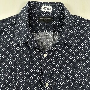 Banana Republic‎ Chambray Shirt Men Large Black Linen Cotton Standard Geometric